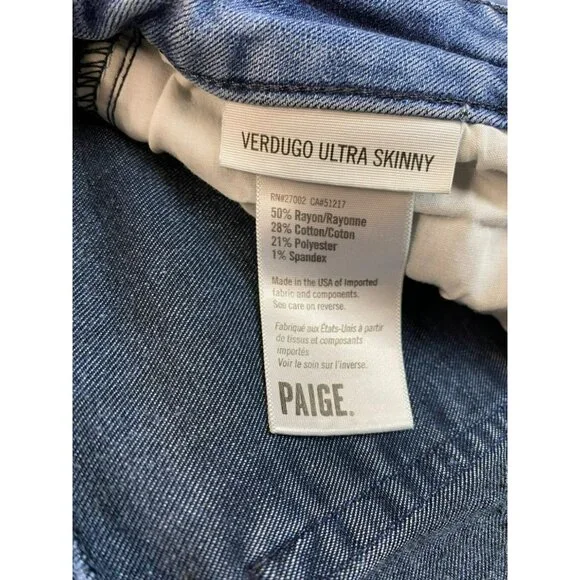 Paige Jeans Verdugo Ultra Skinny Distressed 27 x 29 Blue Stretch Comfortable - Picture 3 of 9
